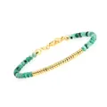 Detail of adjustable gold-plated bracelet with green faceted beads and lobster clasp - Green Flash Flat Bead