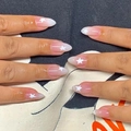 Pink and white gradient almond press-on nails with white pentagram star patterns - Glue Type (JP3295)