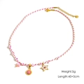 Collar de cuerda trenzada rosa y blanca con estrella dorada y colgante de gema rosa - Cuerda Rosa Blanco Colgante Estrella Gema Rosa (YTN2411211)