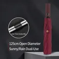 Deep red automatic 24-rib umbrella with 125cm diameter and reinforced double keel structure - 27-inch 10-rib Automatic Umbrella Wine Red Underside Diameter 125cm / Gift Box Not Included