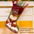 Linen snowman Christmas stocking with HO HO HO embroidery and plush velvet trim - Snowman Style (076-B)