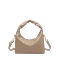 Retro large capacity bucket bag with crocodile texture and pleated cloud handle in beige - Khaki