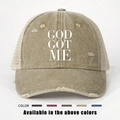 Vintage khaki trucker pet met 'GOD GOT ME' print en ademend mesh materiaal - Eén maat / Khaki