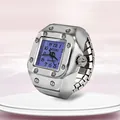 Creative silver alloy finger ring watch with square purple dial and crystal bezel decoration - Small Square Purple Dial
