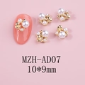 Detail of 3D camellia nail art charms with golden frame and white pearls, 10x9mm size - Gold Hollow Frame Pearl Style (AD07)