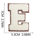 Detailed size measurement of cream and brown chenille letter E patch 7cm height - Letter E