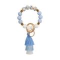 Blue and white silicone beaded keychain wristlet with yellow floral bead and blue tassel - Light Blue