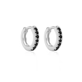 Orecchini a cerchio in argento sterling 925 da 7mm con file di zirconi neri lucidi - Argento 925 / Placcato Platino con Pietra Nera