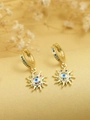 Close-up of golden sun-shaped evil eye earrings featuring colorful zircon stones and charms - Sun Evil Eye (E1)