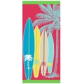 Microvezel strandlaken met kleurrijke surfplanken en palmboomprints op roze achtergrond - 1785 Surfplanken Palmbomen