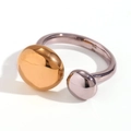Two-tone minimalist open ring in polished gold and silver finish for women - Two-Tone Double Round Pebble Open Ring