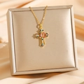 Vintage punk kruis ketting met gekleurde zirkonia op luxe zijden achtergrond - Gouden Kleurrijke Zirkoon Kruis (8055)