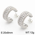 Pendientes en forma de C plateados con circonitas incrustadas y diseño de cuerda - Estilo de Diamantes de Imitación de Cuerda Trenzada Color Acero (KE110150-KFC)