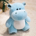 Peluche ippopotamo azzurro seduto con consistenza morbida e orecchie verde acqua scuro - Ippopotamo / 25cm / Blu