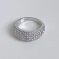 Adjustable silver finish ring with multi-row pavé crystals in a wide band design - Silver Plated Wide Pave Rhinestone Ring Size 6 (B407)
