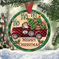 Acrylic Christmas ornament featuring Santa in a plaid truck with Merry Christmas text - Christmas Elements-Red and Green