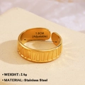 Adjustable 18K gold plated stainless steel ring with vertical textured striped finish - Vertical Stripe 700-2 / Gold