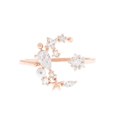 Anello stile INS in oro rosa con dettagli luna, stella, zircone e perla - Oro Rosa Stella Luna Perla (JZ00158玫瑰金)