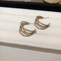 Detail of khaki C-shaped hollow hoop earrings with pearls inside a jewelry box - 17# Silver Earring Post - Light Coffee - C Shape