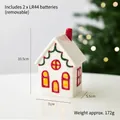 Miniature white ceramic Christmas house with red chimney and warm LED light - Lace Forest House A