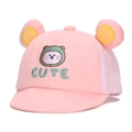 Cute pink baby baseball cap with ears and embroidery, breathable mesh sun protection hat. - 46cm / Pink