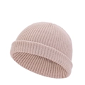 Close-up of beige docker hat showing thick knit texture and retro rolled brim design - One Size / Beige