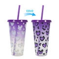 710ml color changing Halloween straw cup with purple lid and leopard heart pattern - 701-800ml / Valentine Leopard Theme