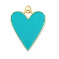 Golden heart-shaped pendant with turquoise enamel inlay for jewelry making - Turquoise Enamel Heart Style (S845899-3)