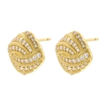Detailed macro view of gold square twist earrings with shimmering pavé zircon stones - Square Braided Pattern (VE1412) / Gold