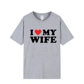 Grey crew neck t-shirt with black I Love My Wife print and red heart on white background - Grey (I Love My Wife)