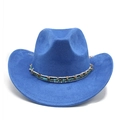 Chapeau de cowboy bohème bleu roi en suédine avec bandeau décoratif en perles - M (56-59cm) / Bleu saphir
