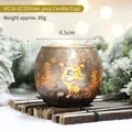 Silver frosted Christmas candle holder with reindeer and snowflake glass patterns - Silver Grey (Reindeer Snow)