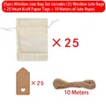 25-piece linen drawstring bags with window, heart paper tags and 10m hemp rope set - 10*14cm / Off White