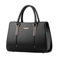 Elegante borsa a mano in pelle nera da donna con dettagli in metallo dorato lucido - Nero