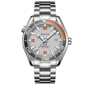 Waterdicht roestvrijstalen horloge met grijze wijzerplaat, oranje markers en zwarte bezel - Zilver Staal Grijze Wijzerplaat