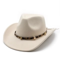 Detail of beige cowboy hat with leopard print band and gold star metal rivets - M (56-58cm) / Beige
