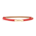 Slim red leather belt for women with elegant rectangular gold metal buckle detail - Gold Snap Buttons / 45-95cm / Red