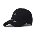 Berretto da baseball classico in cotone nero con ricamo 3D bianco C e scritta Chicago - Regolabile / Nero Con Lettere Bianche
