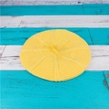 Detailed close-up of yellow knit beret featuring intricate radial patterns and top stem - One Size(56-58cm) / Yellow