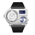 Oulm black and silver dual-time quartz watch with large dial and industrial geek style - Silver Case White Dial