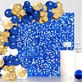 Blue sequin backdrop with blue gold balloon arch kit for wedding and party decoration - Dark Blue