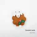 Caramel wool felt sheep ornament with pink flower detail for Christmas DIY decor 10x9cm - Caramel Sheep