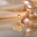 Minimalist gold titanium steel necklace featuring a micro-set butterfly pendant with zircons - Hollow Butterfly Style