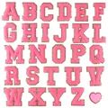 Pink chenille embroidery letter patches A-Z with golden glitter borders for clothing - 5.5cm 27pcs Set (Incl. Heart)
