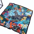 Detail of satin scarf featuring vibrant jungle zebra print and smooth silk texture - One Size / Blue (Zebra Jungle Print)