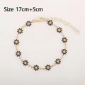 Blue and yellow daisy chain bracelet with golden finish and adjustable lobster clasp - Dark Blue Daisy (Gold Tone)