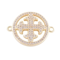 Golden round connector with crystal cross insert for jewelry making and bracelets - Gold Cross within Round (L0427-A)