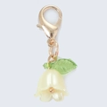 Elegante llavero de lirio de los valles con pétalos blancos y hoja verde en mosquetón dorado - Lirio de los Valles Amarillo