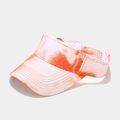 Detailed view of tie-dye visor hat showing orange and white patterns and stitching - Adjustable / Orange White Tie-dye