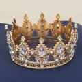 Baroque gold bridal crown with crystal rhinestones and hollow heart details - KC Gold + White Drop
